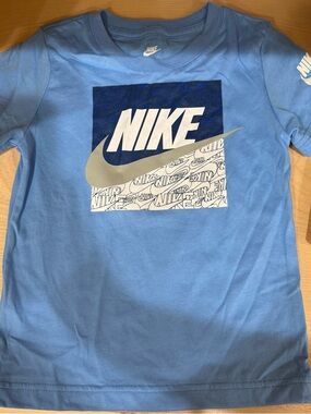 Nike Kids Blue Graphic Logo Tee with Silver Swoosh